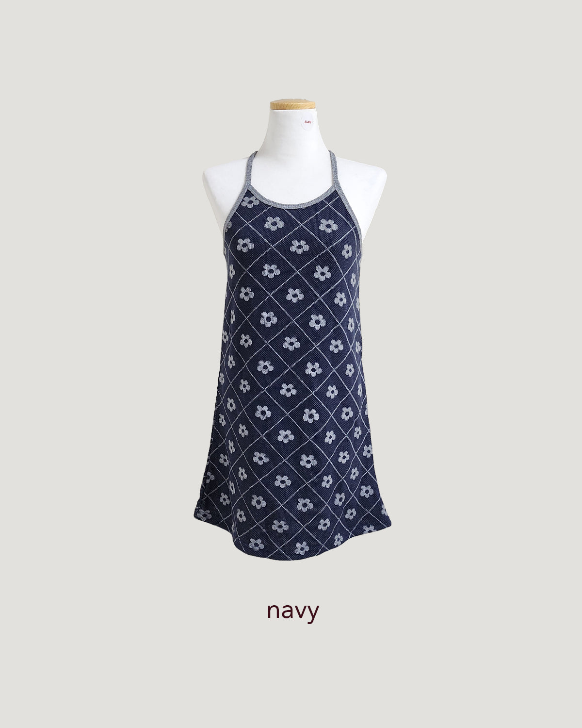 flower halter neck knit mini dress