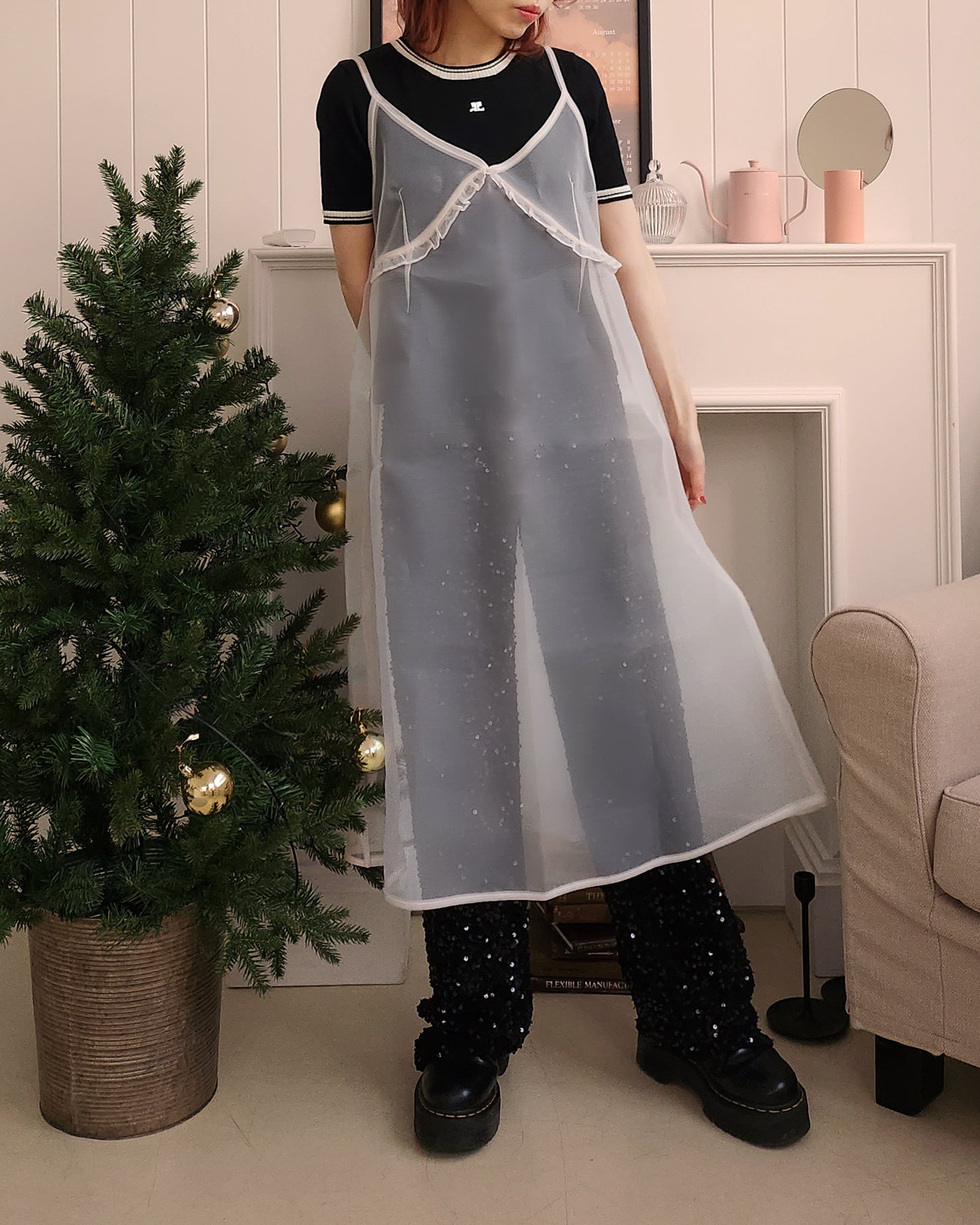 sheer frill camisole dress