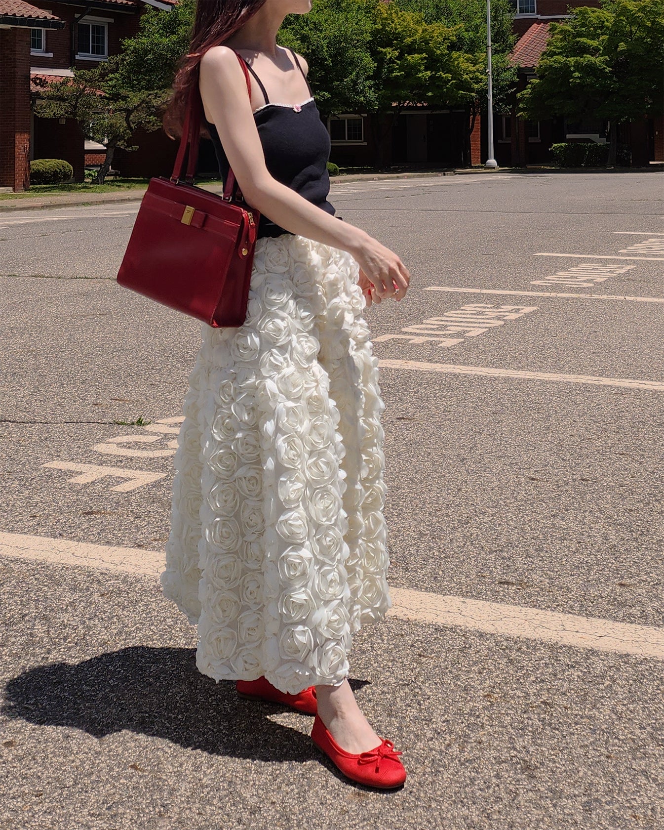 rose volume flare skirt