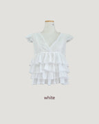 V neck tiered chiffon sleeveless  blouse