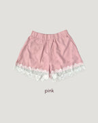 fake leather lace point short pants