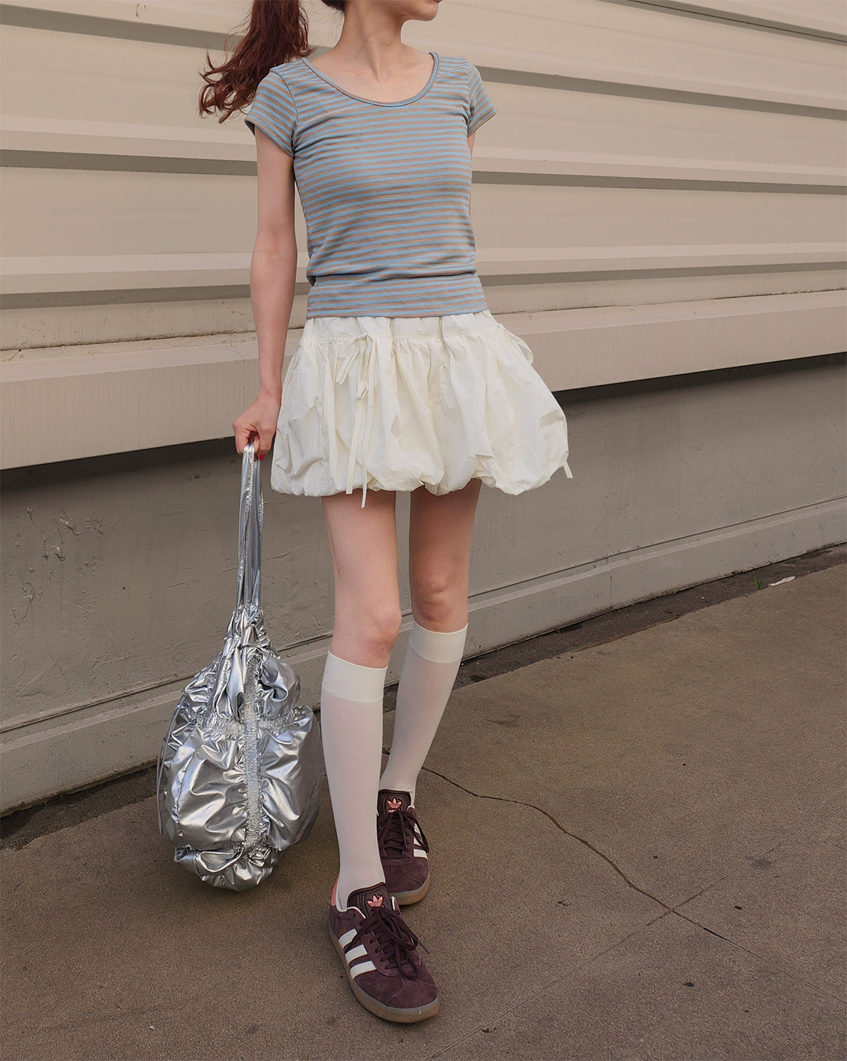 color stripe U neck T