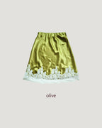satin hem lace mini skirt