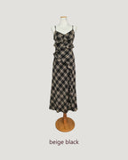 check frill long dress