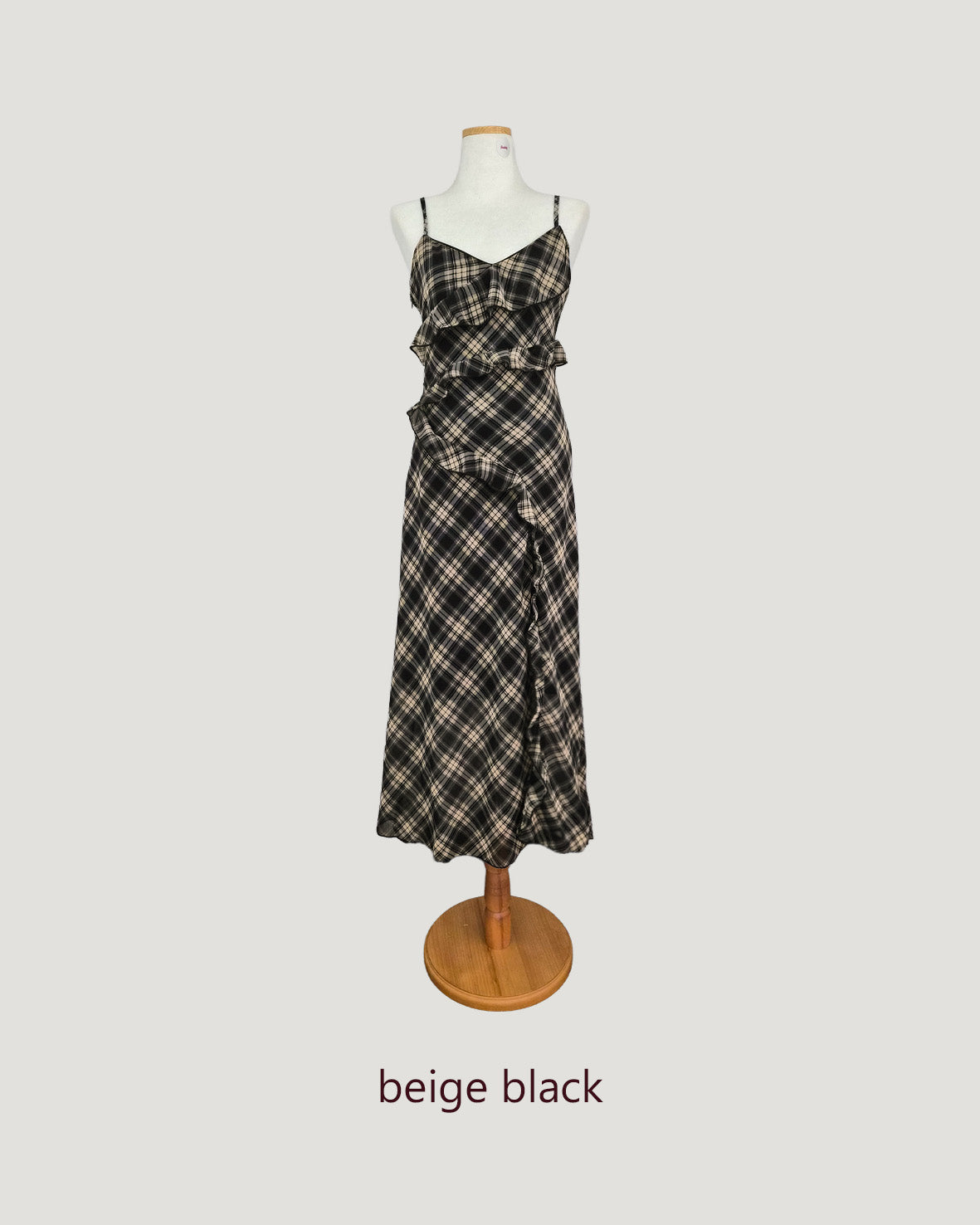 check frill long dress