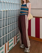 multi stripe halter neck knit like top
