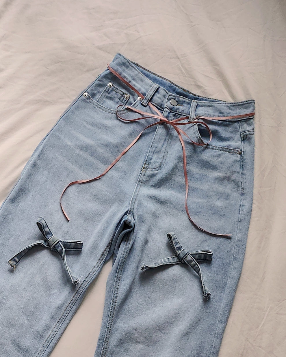 ribbon denim pants