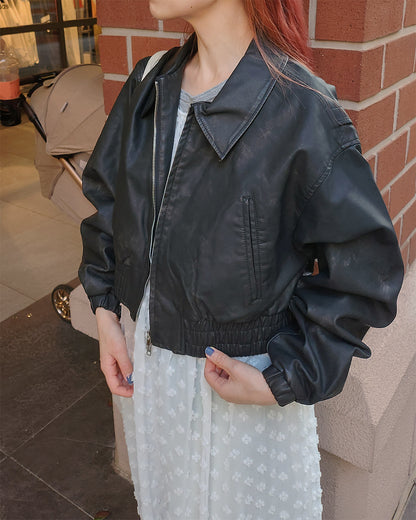 vintage like faux leather blouson