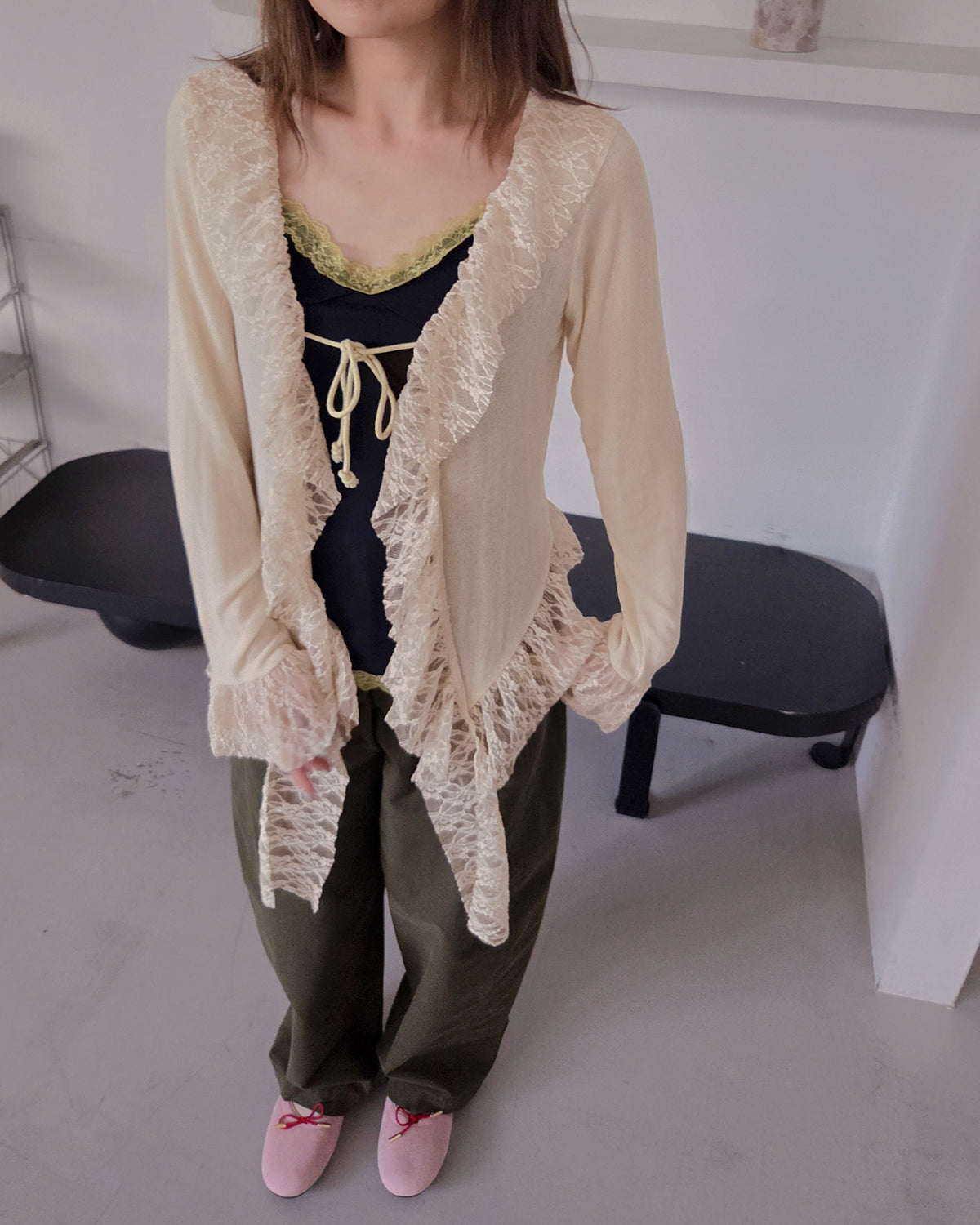 frill lace flare cardigan