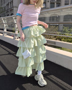 gingham check tiered skirt