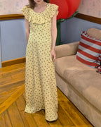 rose pattern frill long dress
