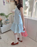 lace satin flare mini dress
