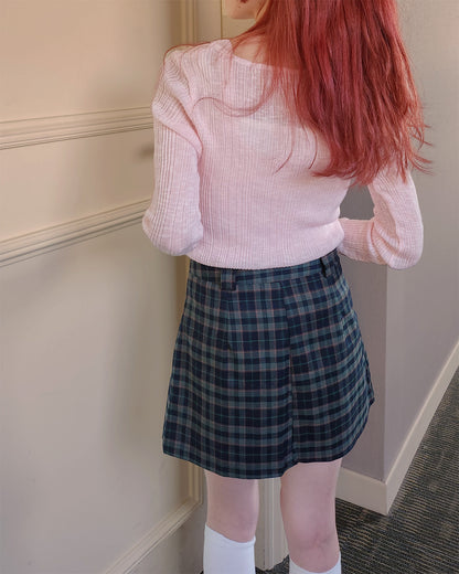 check pleated mini skirt