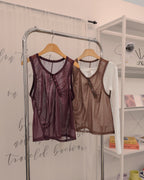 henry neck sheer sleeve less top