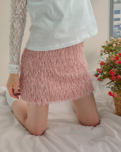 fringe feather mini skirt