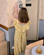 rose pattern frill long dress
