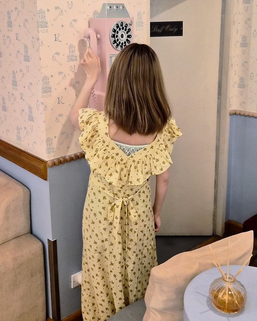 rose pattern frill long dress