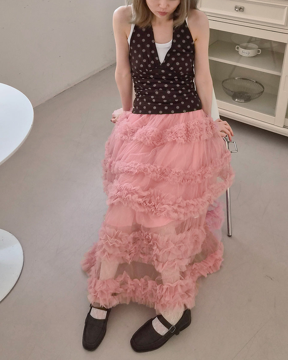 tiered volume frill tulle skirt