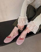 ribbon faux suede flat shoes