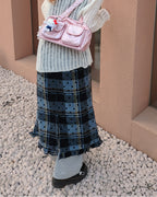 dot check frill middle skirt