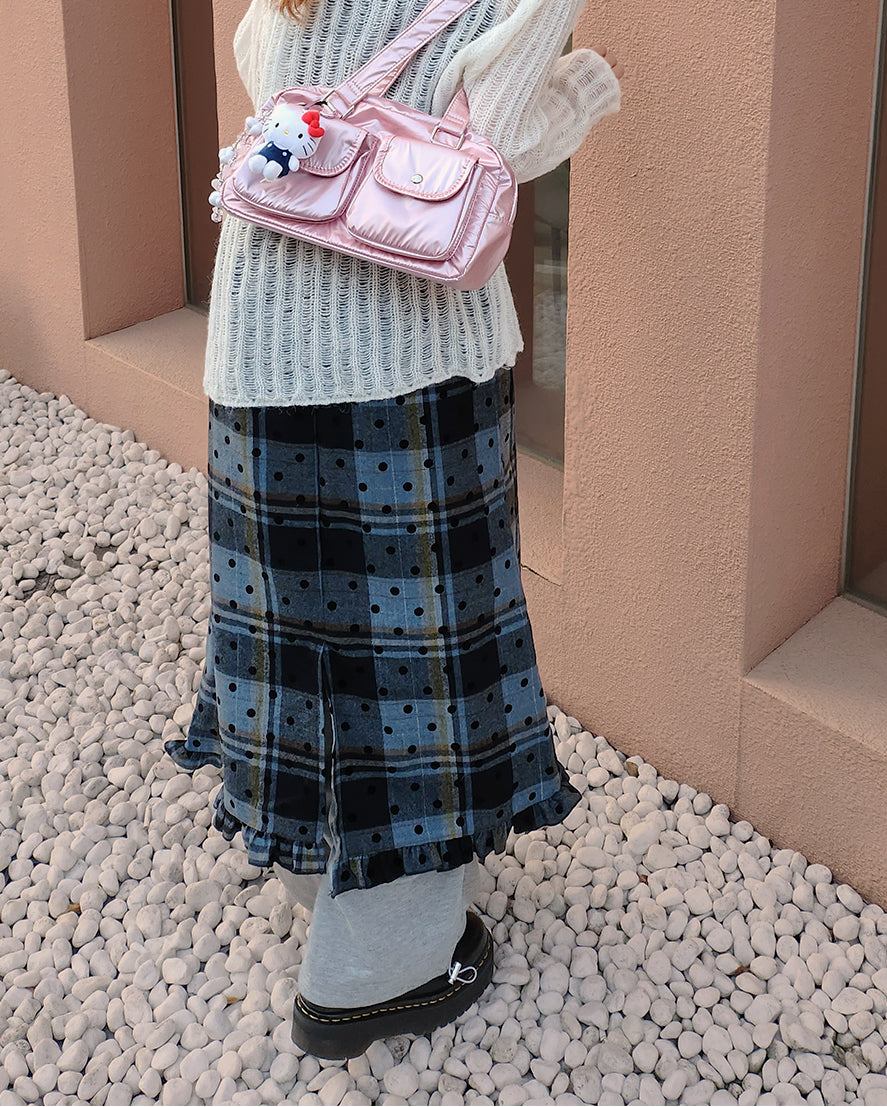 dot check frill middle skirt