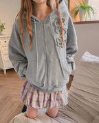 flower motif sweat zip hoodie