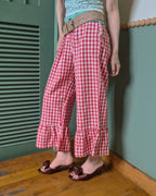 gingham check hem frill pants