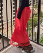 satin lace point long skirt