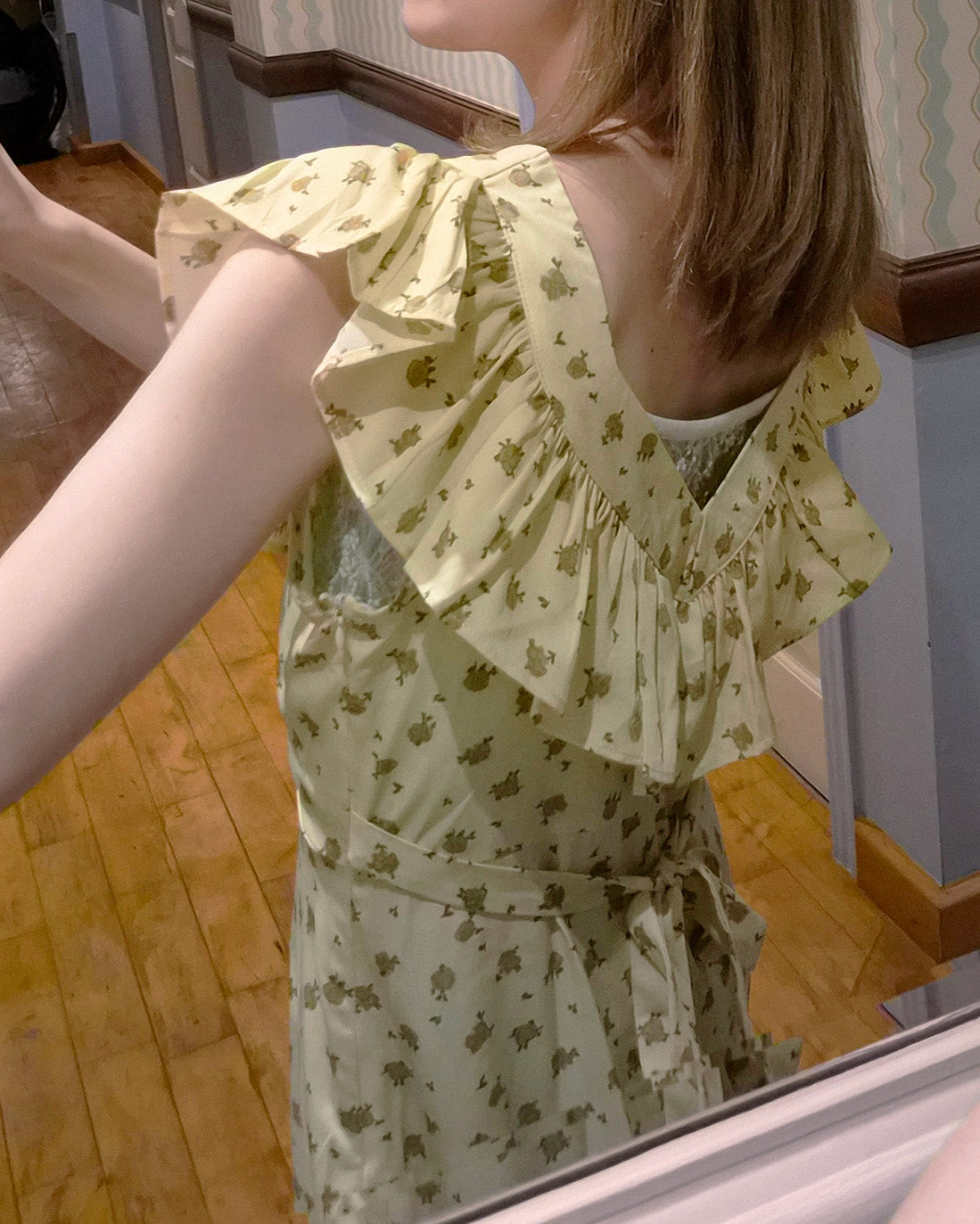 rose pattern frill long dress