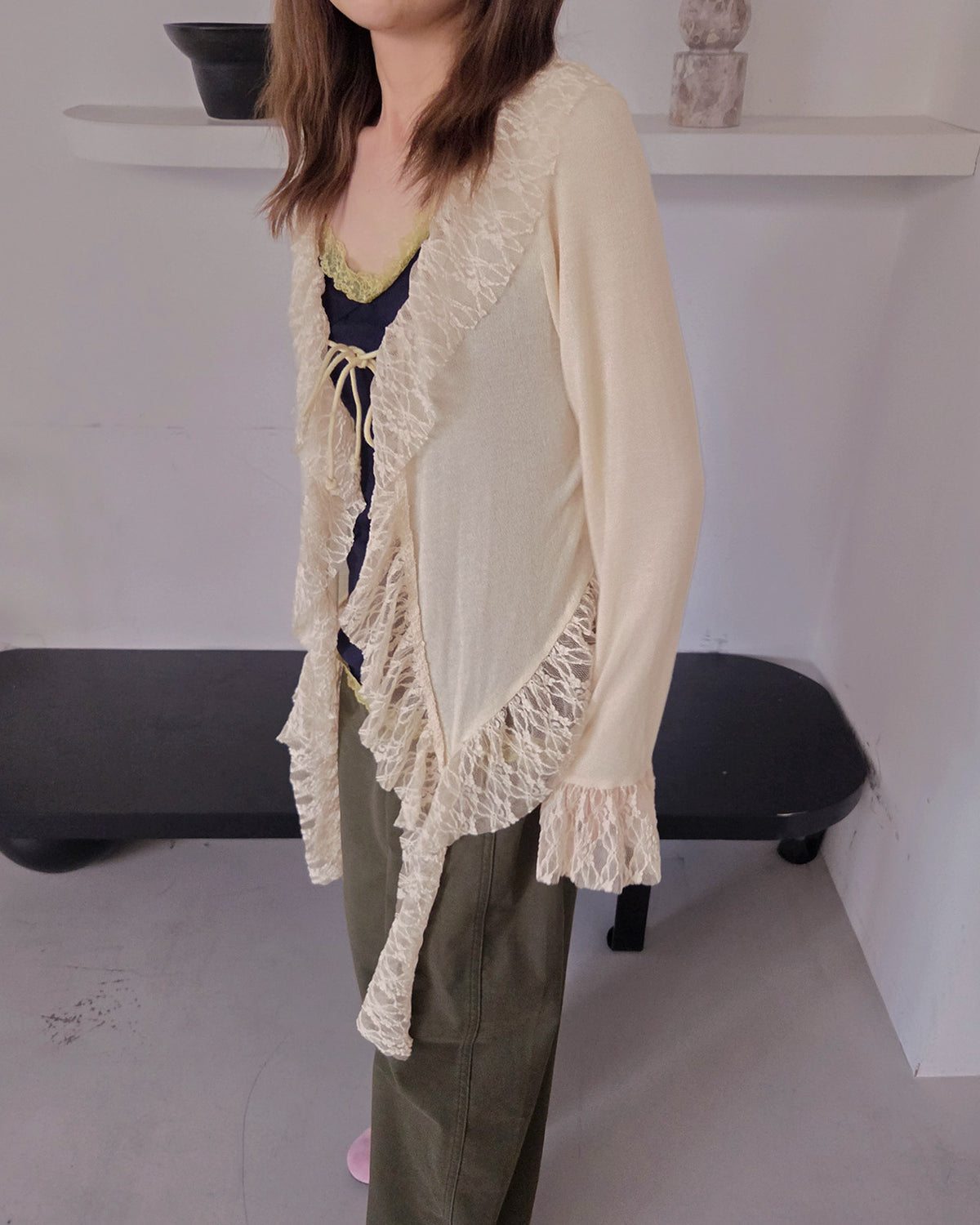 frill lace flare cardigan