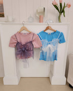tulle sheer ribbon bustier