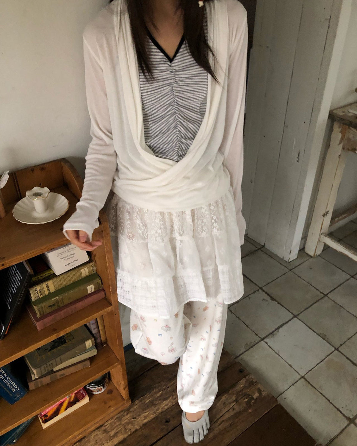 wrap drape neck long sleeve top
