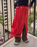 satin lace point long skirt