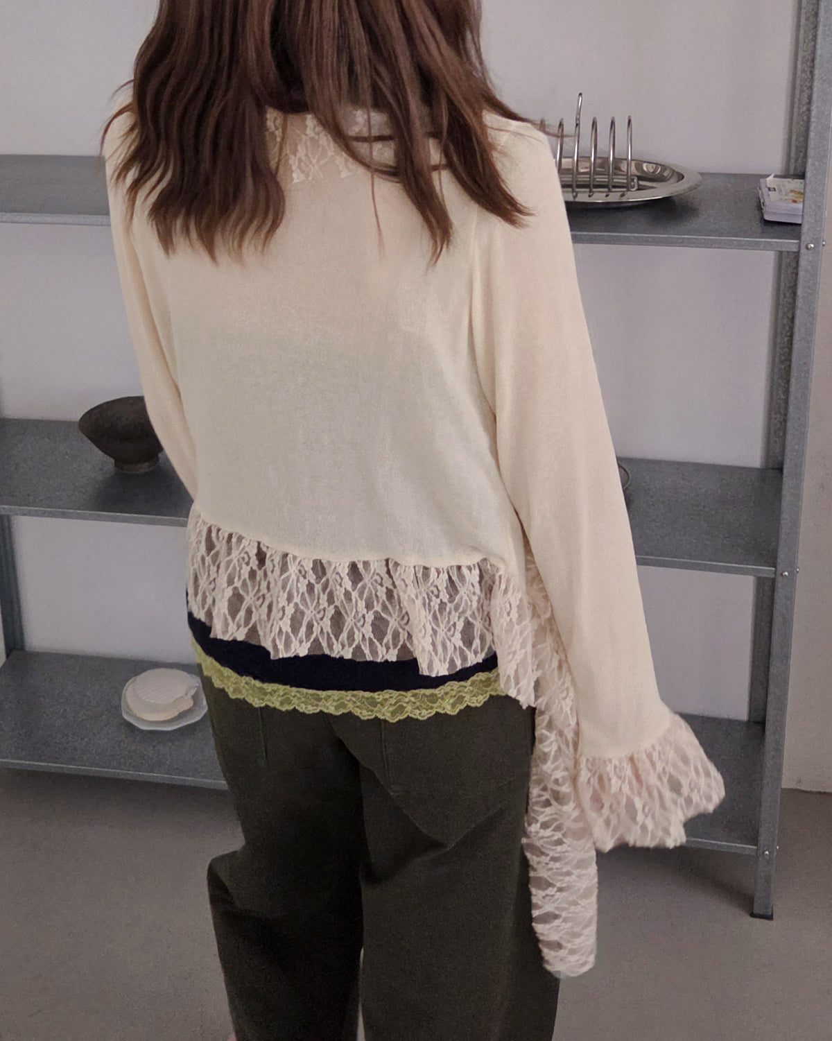 frill lace flare cardigan