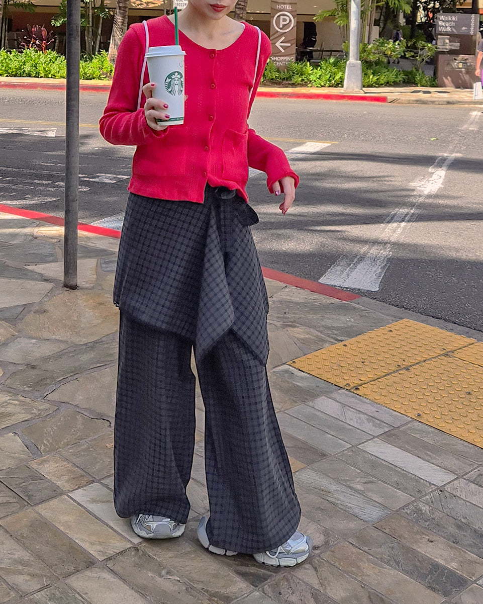 check skirt layered pants