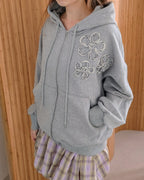 flower motif sweat zip hoodie