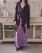vintage like rose pattern long skirt