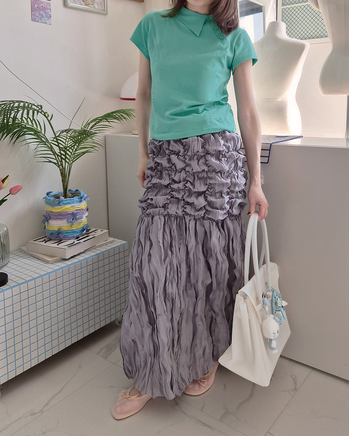 shirring popcorn skirt
