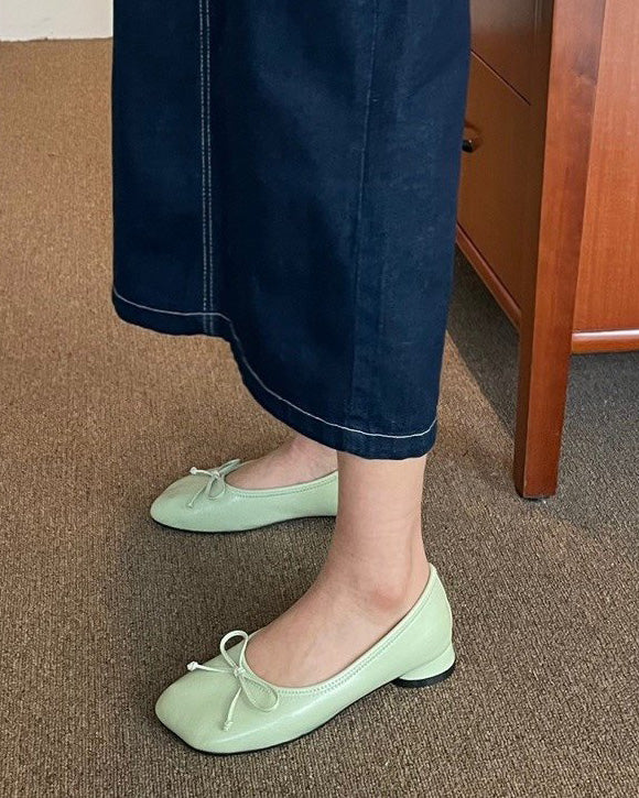 ribbon rounded square toe shoes