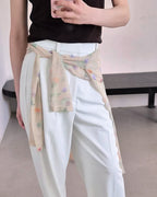 blurred flower sheer long sleeve T