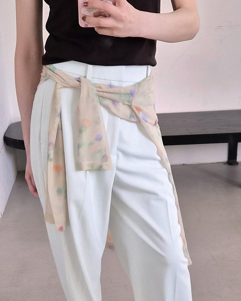 blurred flower sheer long sleeve T