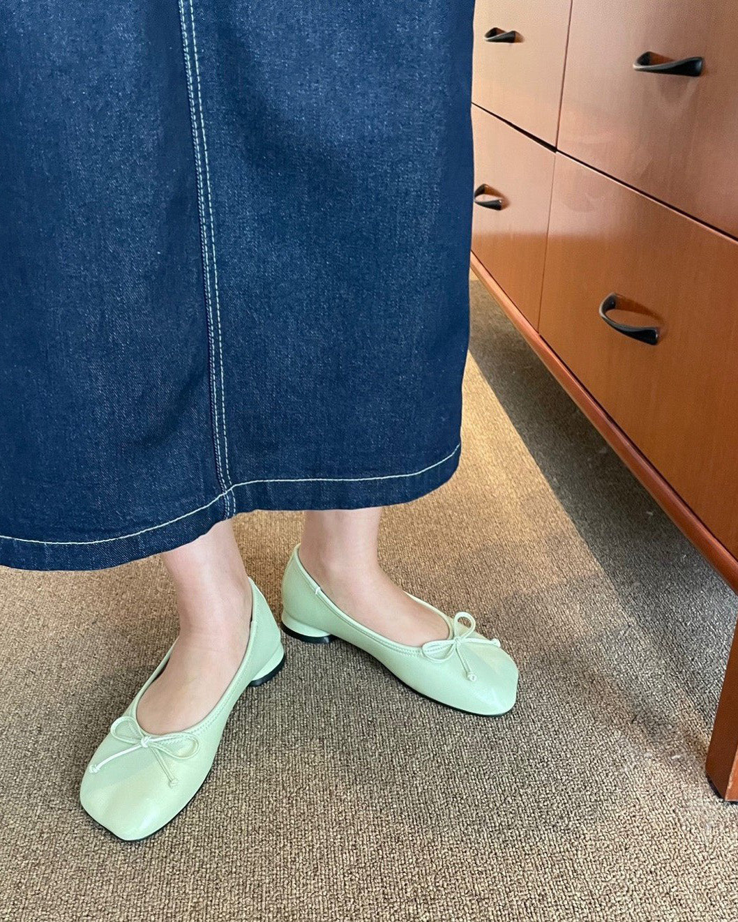 ribbon rounded square toe shoes
