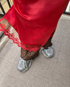 satin lace point long skirt