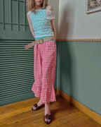 gingham check hem frill pants