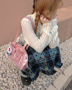 dot check frill middle skirt