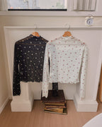 rose pattern sheer high neck T