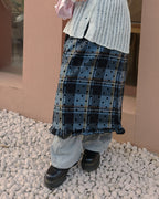 dot check frill middle skirt