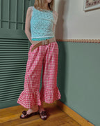 gingham check hem frill pants