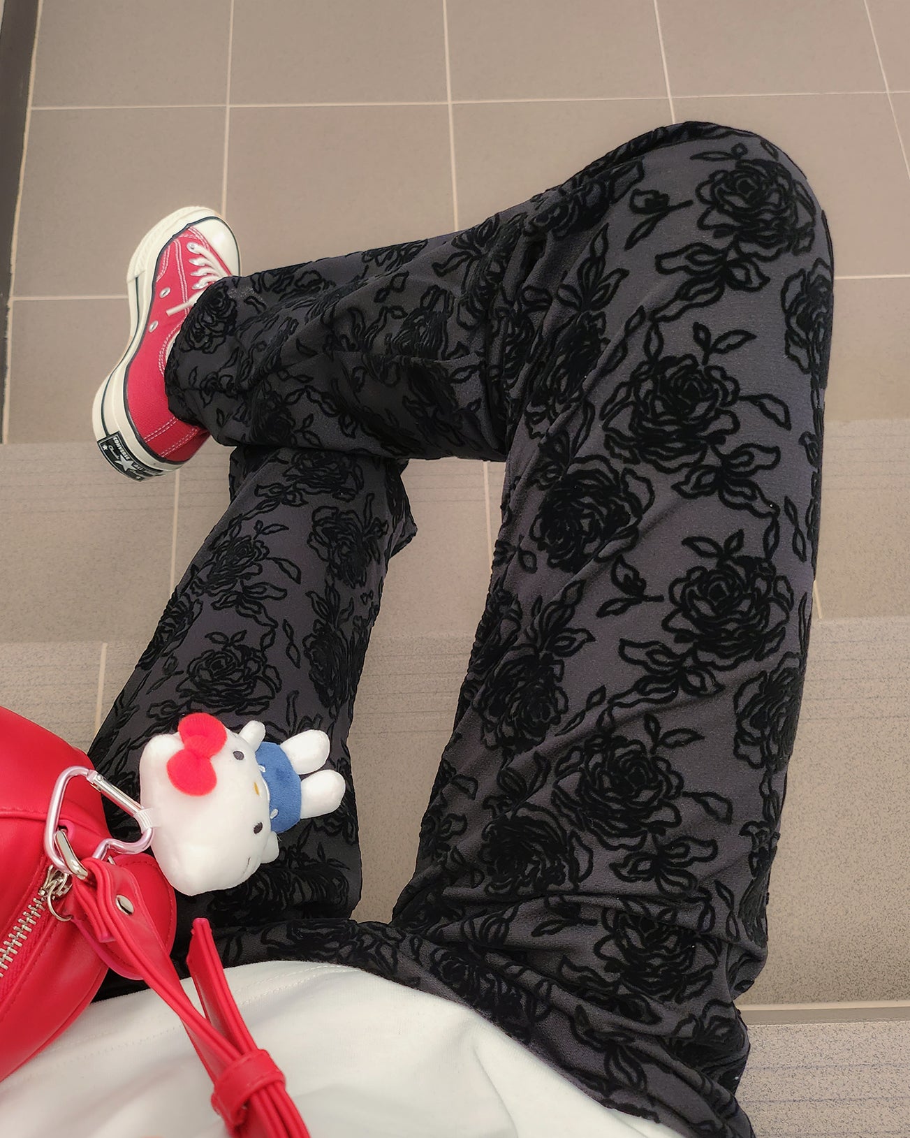 rose pattern boot cut pants