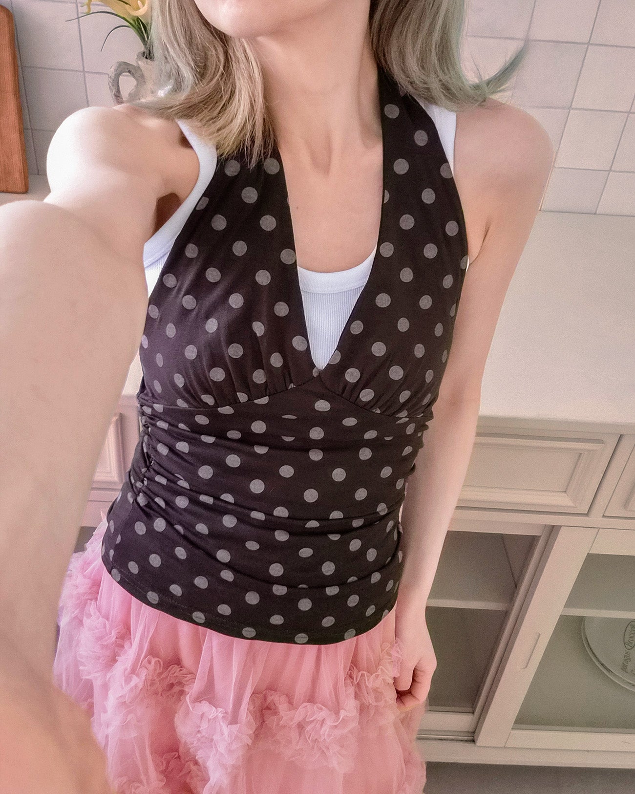 polka dot halter neck bustier